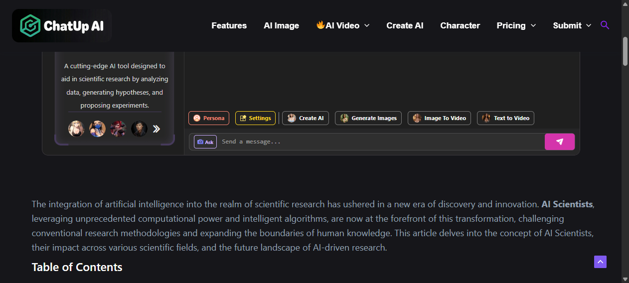 AI Scientist public ChatUp AI interface view